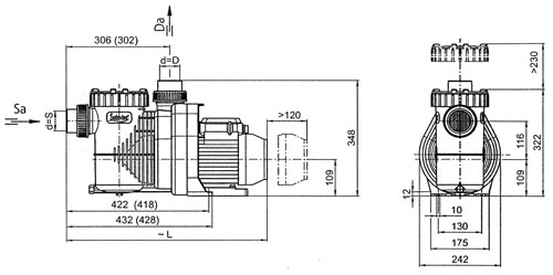Maßzeichnung Speck Super Pump Premium Schwimmbadpumpe