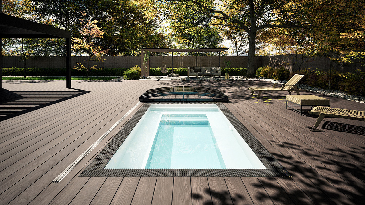 Detailansicht des Albixon PP Pool Mini Qbig in Grau (2,25 x 3,75 m) mit Sydney Poolüberdachung