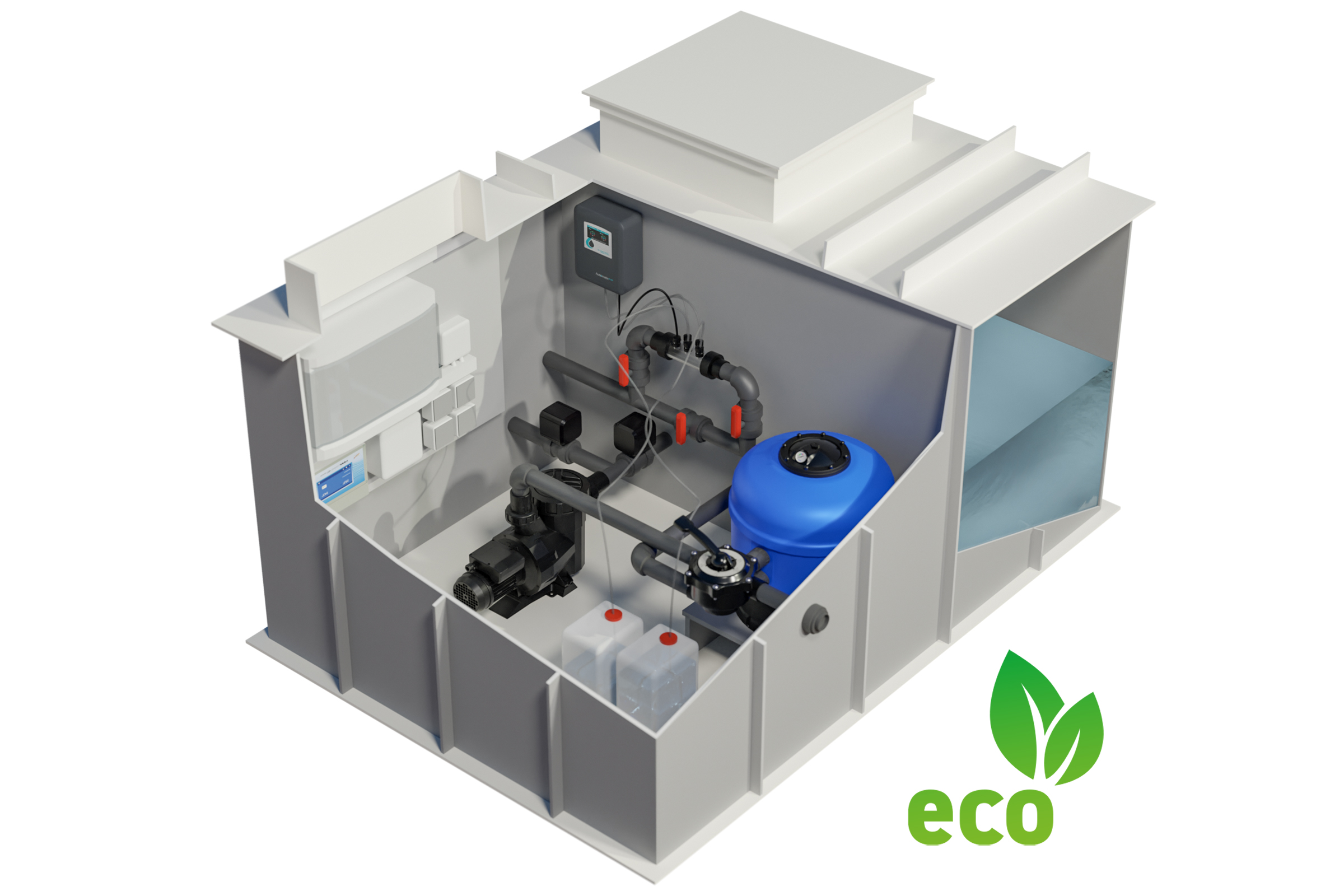 Technikschacht mit ECO Umschaltung für Überlaufbecken